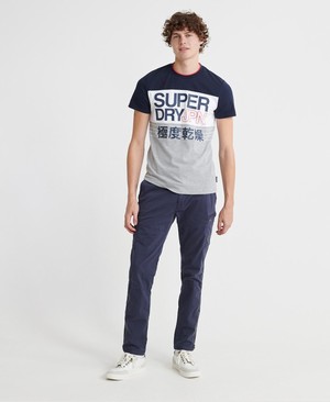 Superdry Crafted Print Colour Block Férfi Pólók Sötétkék | OPQJI0379